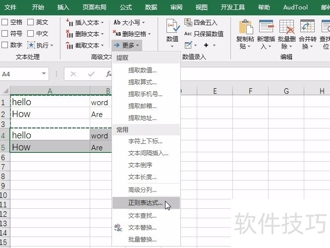 Excel正则表达式：提取出小写开头且连续的字母