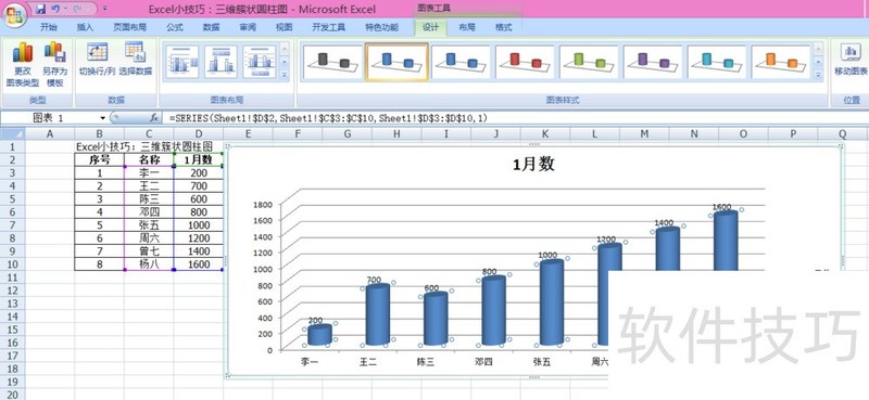 Excel小技巧：三维簇状圆柱图