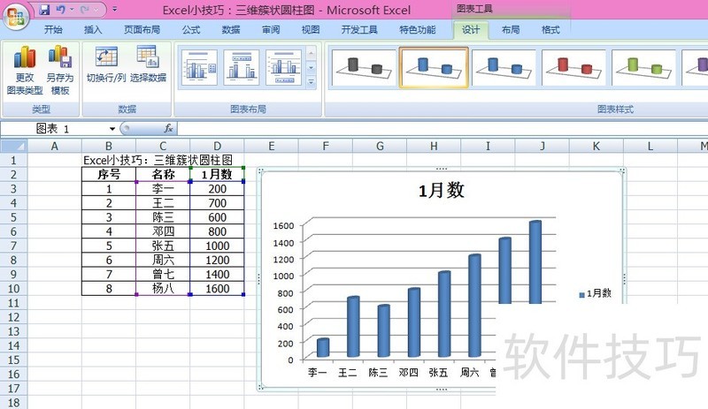 Excel小技巧：三维簇状圆柱图