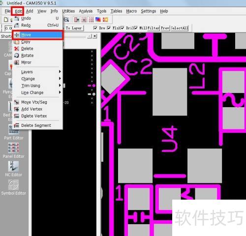 cam350怎样移动gerber中丝印的位置 cam350怎样移动gerber中丝印的位置