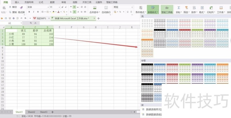 wps表格怎样改变表格样式