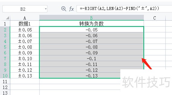 excel中怎样用函数法将正负数转换为负数