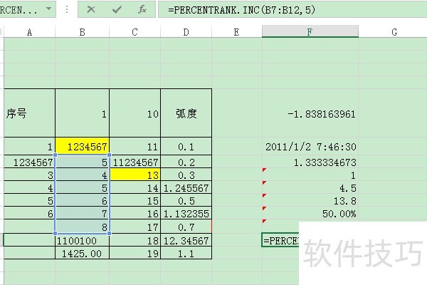 ExcelʹPERCENTRANK.INC