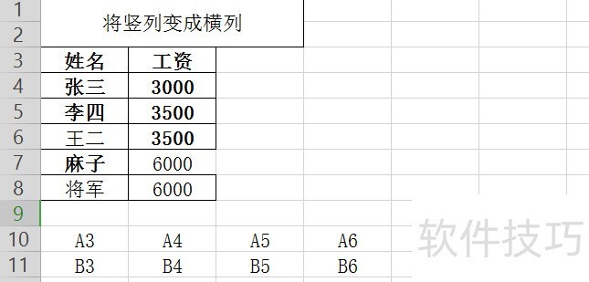 怎么将竖列的表格排成横列