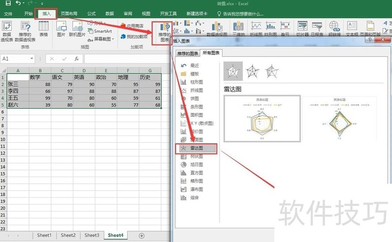 Excel如何制作雷达图