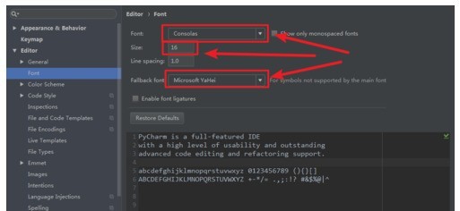 PyCharm更改中文字体的操作步骤 截图