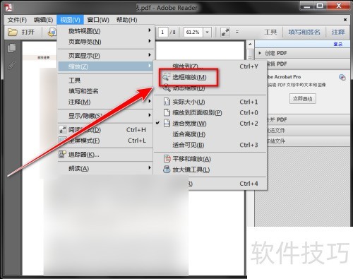 Adobe Reader XI��ηŴ�ѡ�в��ֵ�����